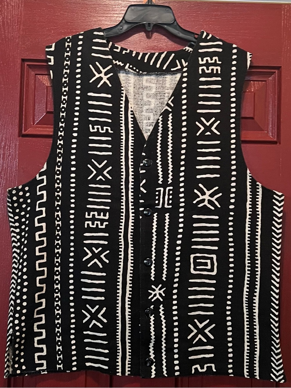 Vintage Black & White Tribal Print Button-Up Vest